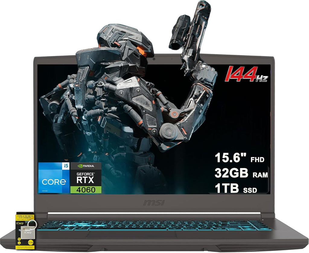 msi Thin 15 Gaming Laptop 15.6' FHD IPS 144Hz Intel Octa-core i5-13420H (>i7-12650H) 32GB RAM 1TB SSD GeForce RTX 4060 Backlit USB-C Win11 w/ICP Hub
