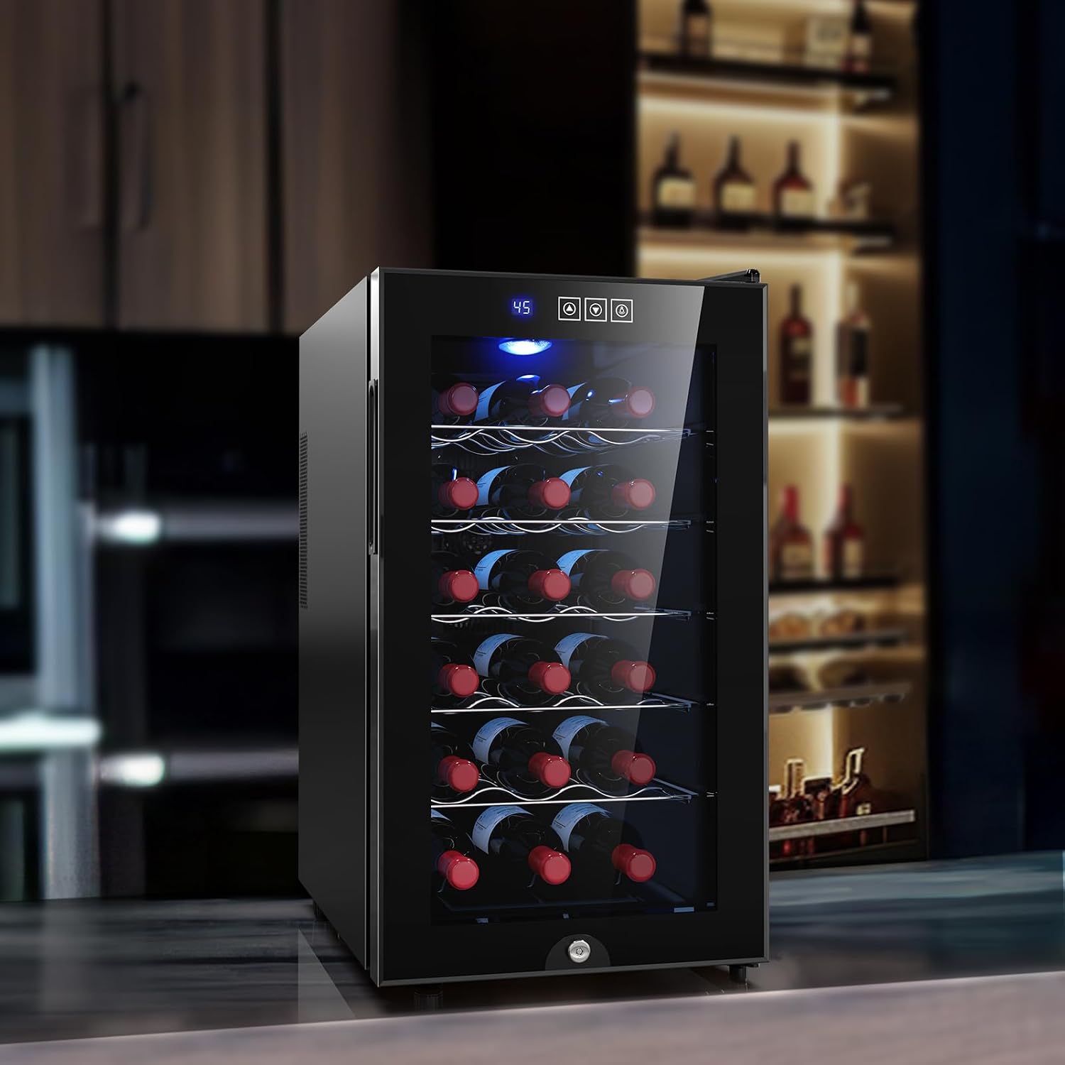 Mojgar 18 Bottle Wine Cooler, Freestanding Wine Fridge with 54-66℉ Digital Temperature Control, Countertop Wine Refrigerator for Wine Enthusiast, 48 L