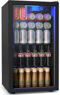 COSTWAY Beverage Refrigerator, 3.2 Cubic Foot Capacity, 120 Can Beverage Cooler with LED Light, Adjustable Thermostat, Removable Shelves, Perfect for Soda, Beer or Wine, Small Drink Dispenser Machine