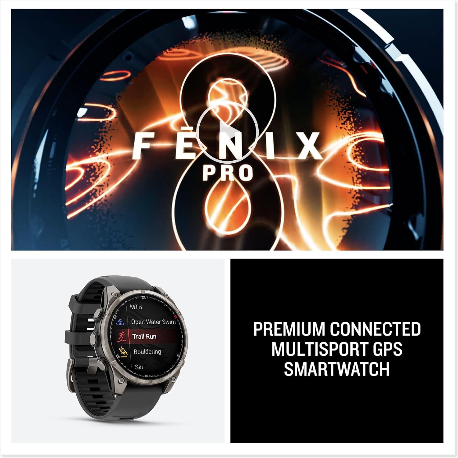 Garmin Fenix 8 Pro, 47mm, AMOLED Display, Premium Multisport GPS Smartwatch, inReach Technology for Emergency Survival, Health Tracking | Titanium/Graphite, Signature Series Modern Power Stand