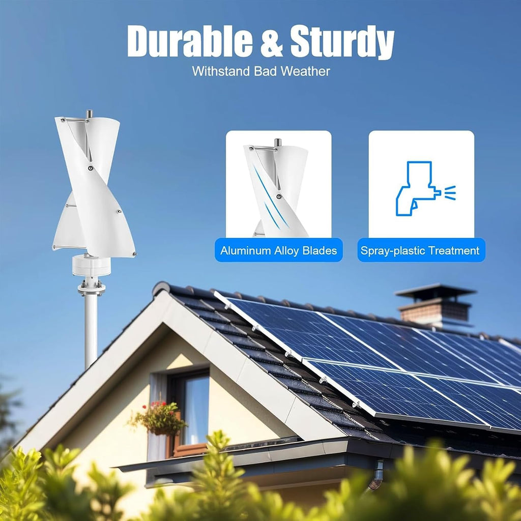 3000W Wind Vertical Turbine Generator, 12V 24V 48V MPPT Hybrid Controller for Home Use System(Blue),12v