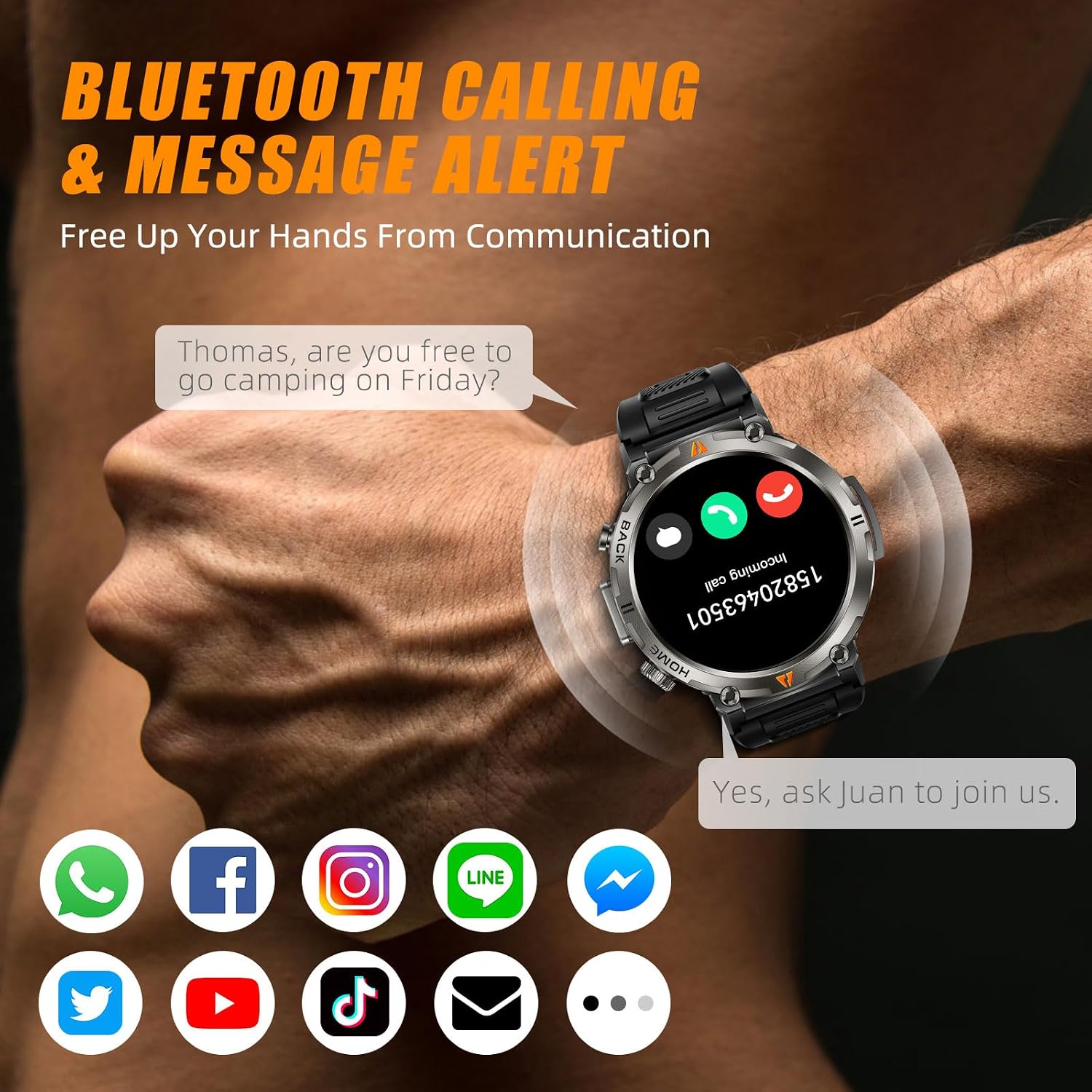 Military Smart Watches for Men Built-in GPS with LED Flashlight Compass, 3ATM Waterproof Rugged Tactical Smartwatch with Text and Call, 1.45' HD Fitness Tracker with HR SPO2 Monitor for iPhone Android