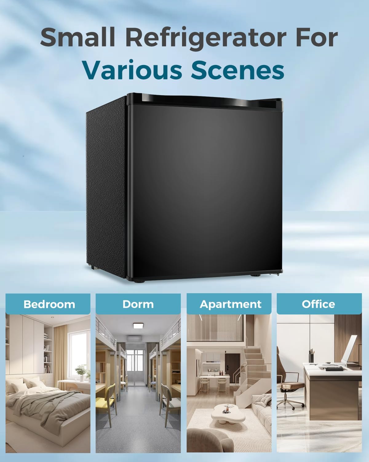 Feelfunn Mini Fridge with Freezer - 1.7 Cu.Ft Single Door Mini Refrigerator with Adjustable Thermostat, Energy Saving, Low Noise, Small Fridge for Bedroom, Office, Dorm, Apartment, Classroom - Black