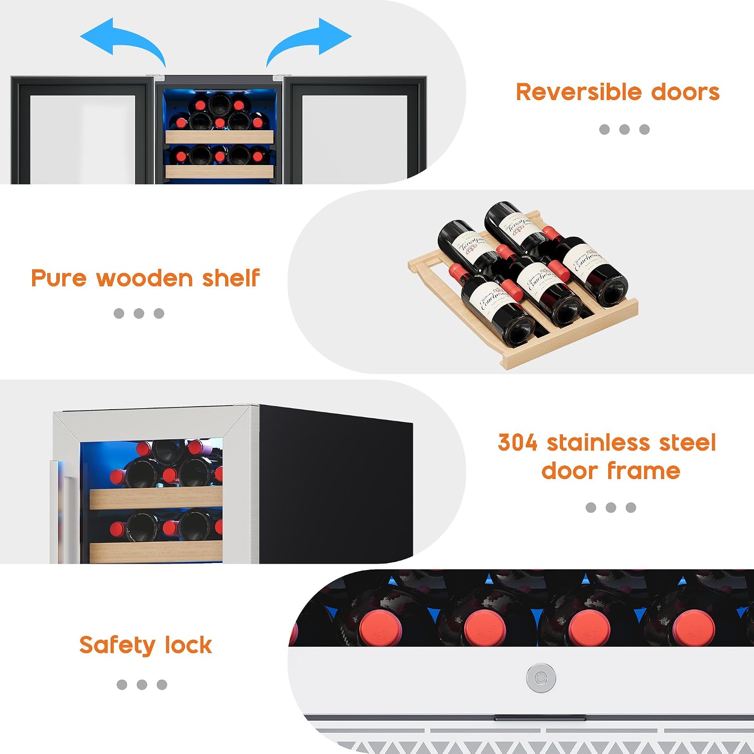 Albott 15 Inch Wine Fridge, Dual Zone 31 Bottle Wine Cooler 41–68℉ with Digital Temperature Control, Reversible Double-Layer Glass Door, Built-in or Freestanding Design for Home and Bar
