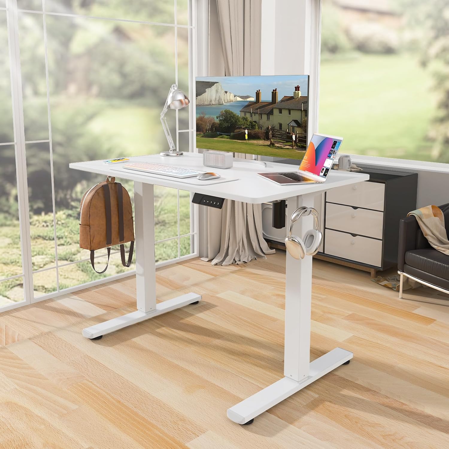 Kingant Standing Desk Height Adjustable Small Electric Stand Up Desks [40 x 24 Inch] - Ergonomic Sit Stand Desk Rising Desks for Home Office Computer Desk Workstation with Cable Management