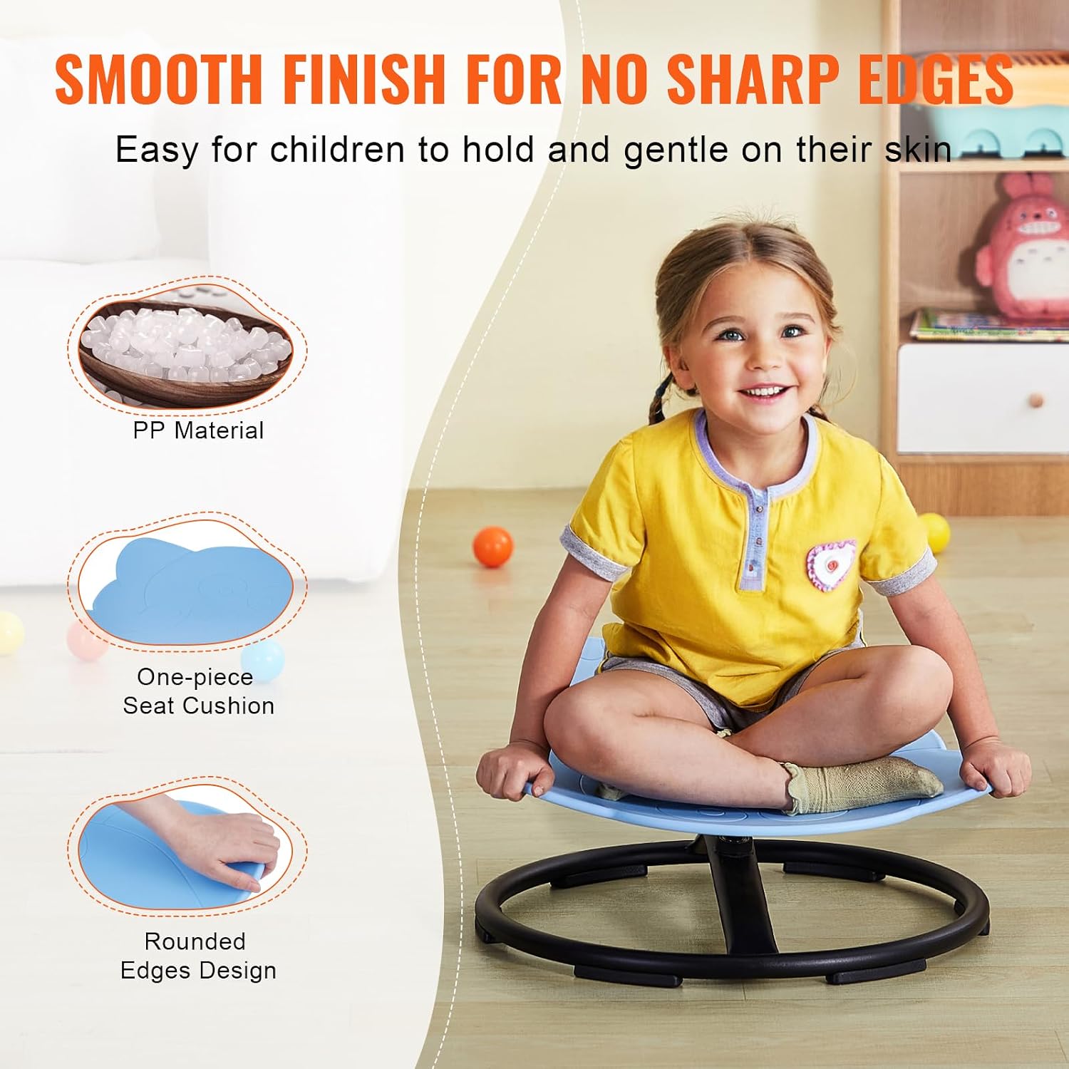 Happybuy Elephant Kids Swivel Chair - 220 LBS Capacity, 360° Spinning, Non-Slip Base, for Balance & Focus, Blue Toddler Chair