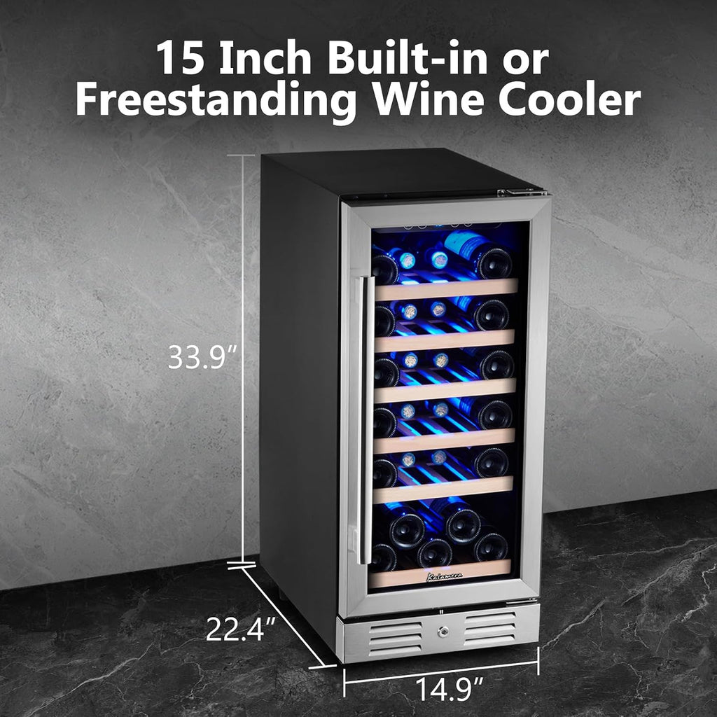 Kalamera 15 Inch Wine Fridge, 28 Bottle Wine Cooler Refrigerator, 40-66℉ Digital Temperature Control,Built-in or Freestanding
