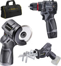 Durofix G12 Series RK12136-2-K2 12V Cordless 3/8' Hammer Drill Power Tool Combo Kit with 3 Inch Compact Cut Off Tool, Reciprocating Saw, 1 Battery & Charger