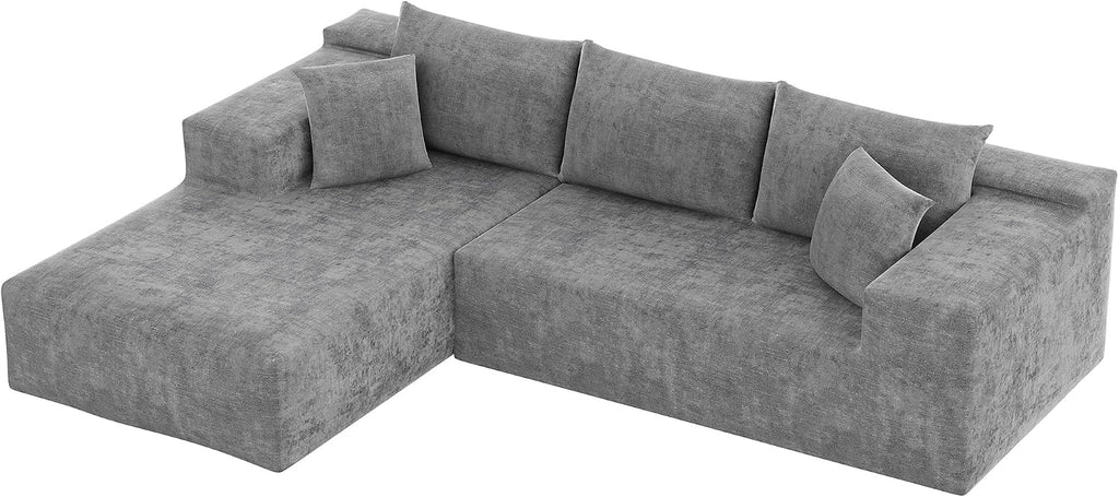 VICTONE 108' Cloud Sectional Couches, Boneless Couch Modular L-Shaped Sofa with Deep Seat, Modern Comfort Upholstered Sofas for Living Room, No Assembly Required (Chenille, Grey)