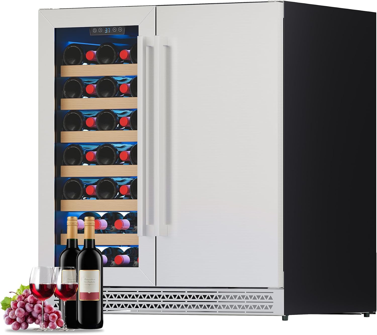 Albott 30 Inch Wine and Beverage Refrigerator, 37–64℉ Dual Zone Wine Cooler with Digital Temperature Control, Built-in or Freestanding for Home or Bar, Holds 33 Bottles 100 Cans Beer, Soda, Champagne