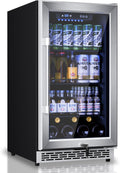 18 inch Glass Door Beverage Refrigerator – 160 Can Mini Fridge for Wine, Beer, Soda, Ideal for Home, Office, or Bar, Under Counter Built-In Design