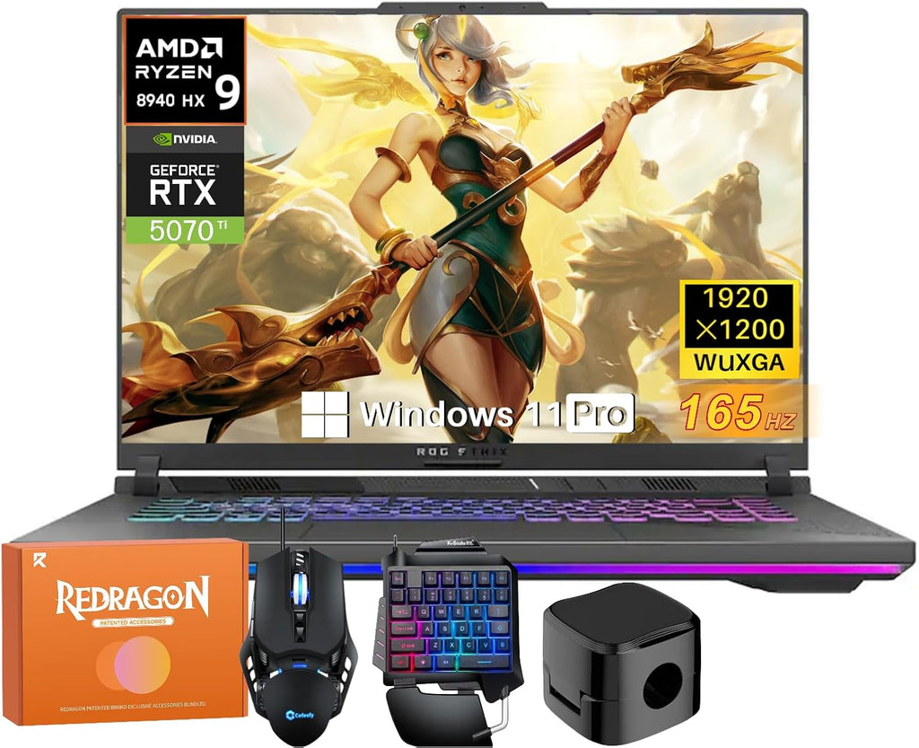 ASUS ROG Strix G16 Gaming Laptop, AMD Ryzen 9 8940HX (16 Cores, 32 Threads, up to 5.3GHz), NVIDIA RTX 5070Ti 12GB GDDR7, 32 GB DDR5 RAM, 1 TB SSD, 16' FHD WUXGA Display, Win 11 Pro, w/Accessories