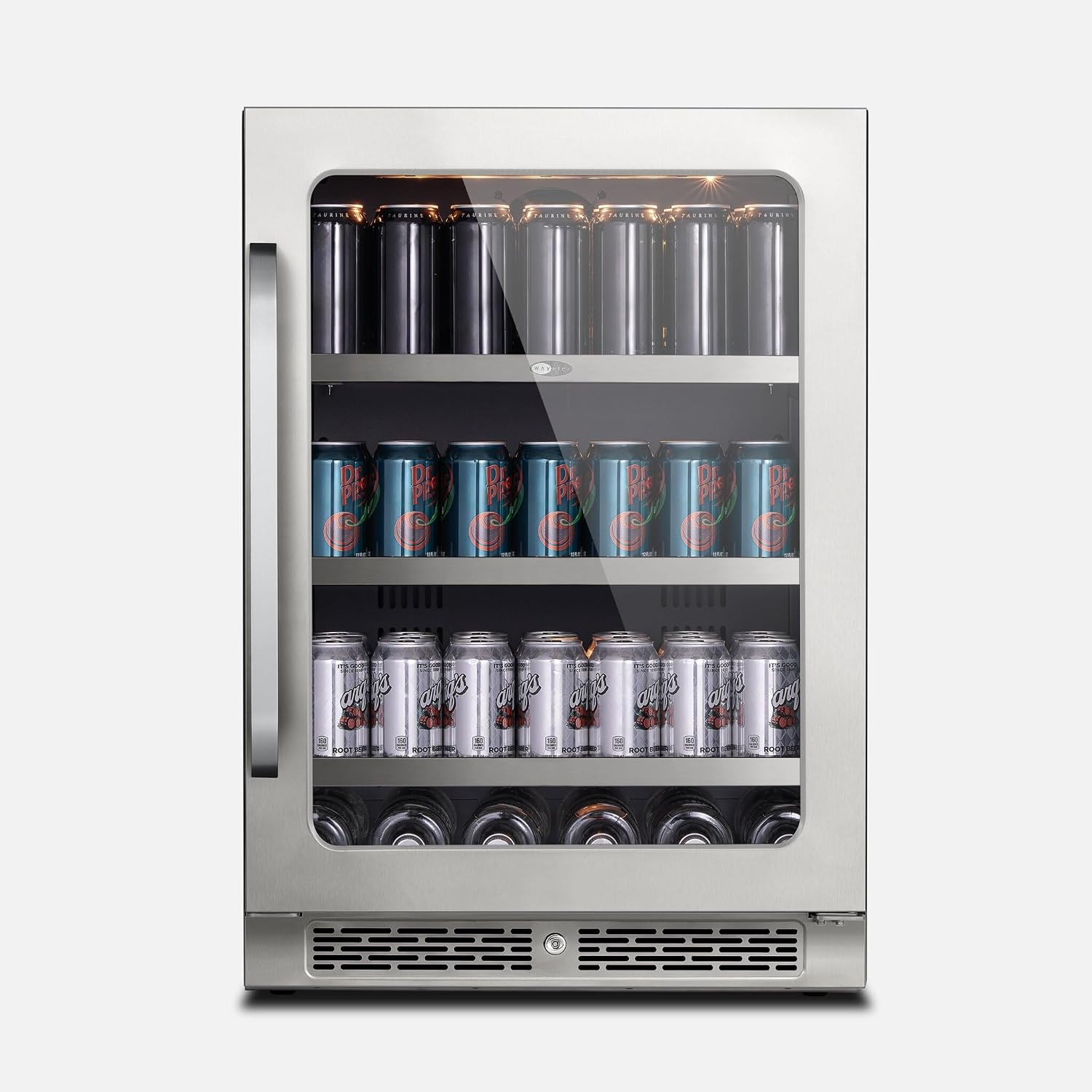 Whynter BSR-140SB 24 inch Built-ln 140 Cans Undercounter Stainless Steel Beverage Fridge with Reversible Door, Digital Control, Lock, and Carbon Filter