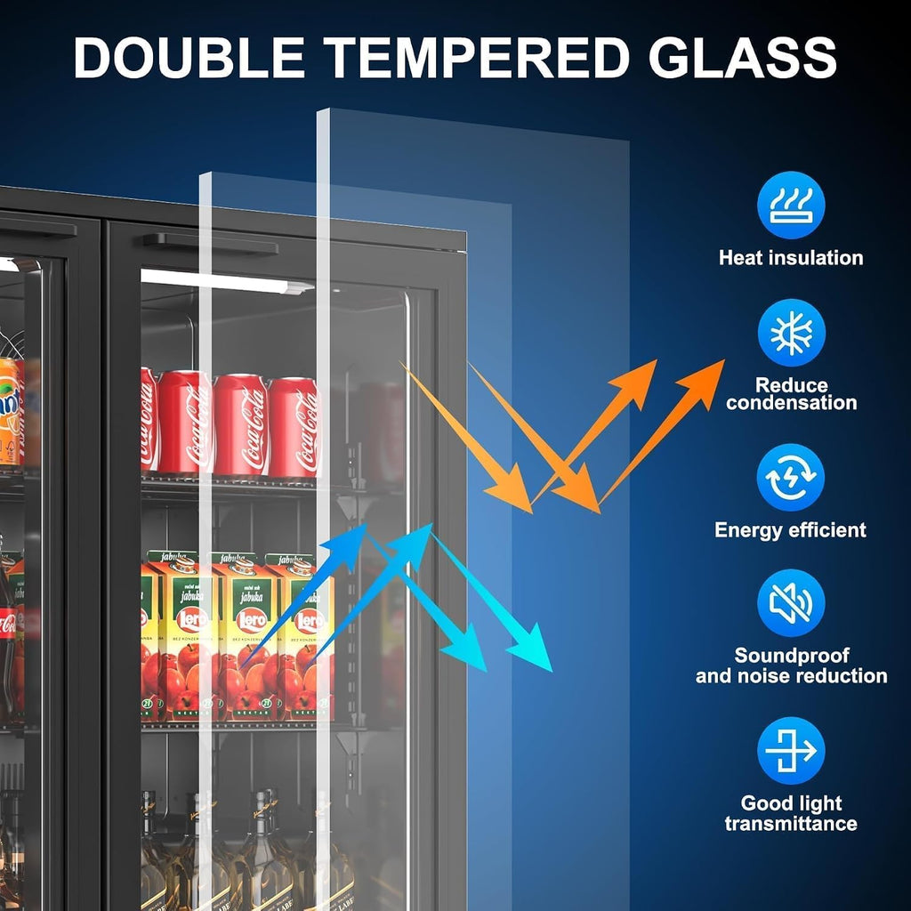 Back Bar Cooler, 7.4 Cu.ft Under Counter Beverage Refrigerator with 2 Glass Doors, LED Lighting, Adjustable Shelves, Beer Wine Soda Drink Fridge for Home Bar, Restaurant, ETL Approved