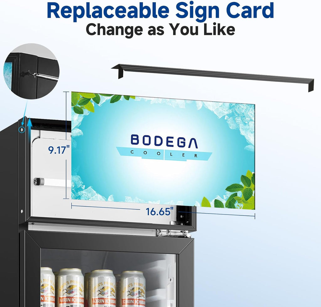 BODEGA BODEGACOOLER Commercial Drink Fridge with Glass Door, Tall Beverage Cooler for Beer, Soda, Single Door Display Refrigerator, 6.34 Cu.Ft Capacity