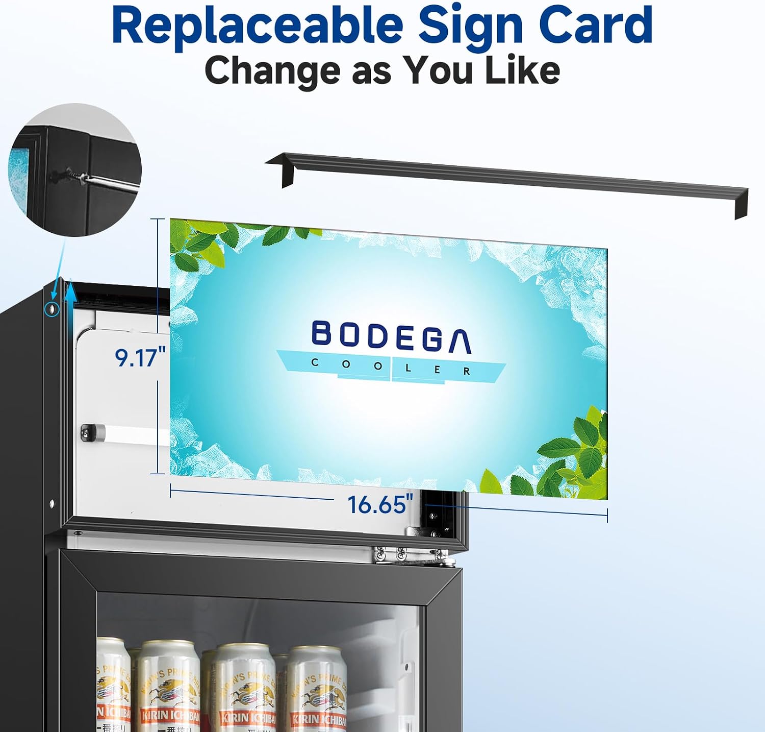 BODEGA BODEGACOOLER Commercial Drink Fridge with Glass Door, Tall Beverage Cooler for Beer, Soda, Single Door Display Refrigerator, 6.34 Cu.Ft Capacity