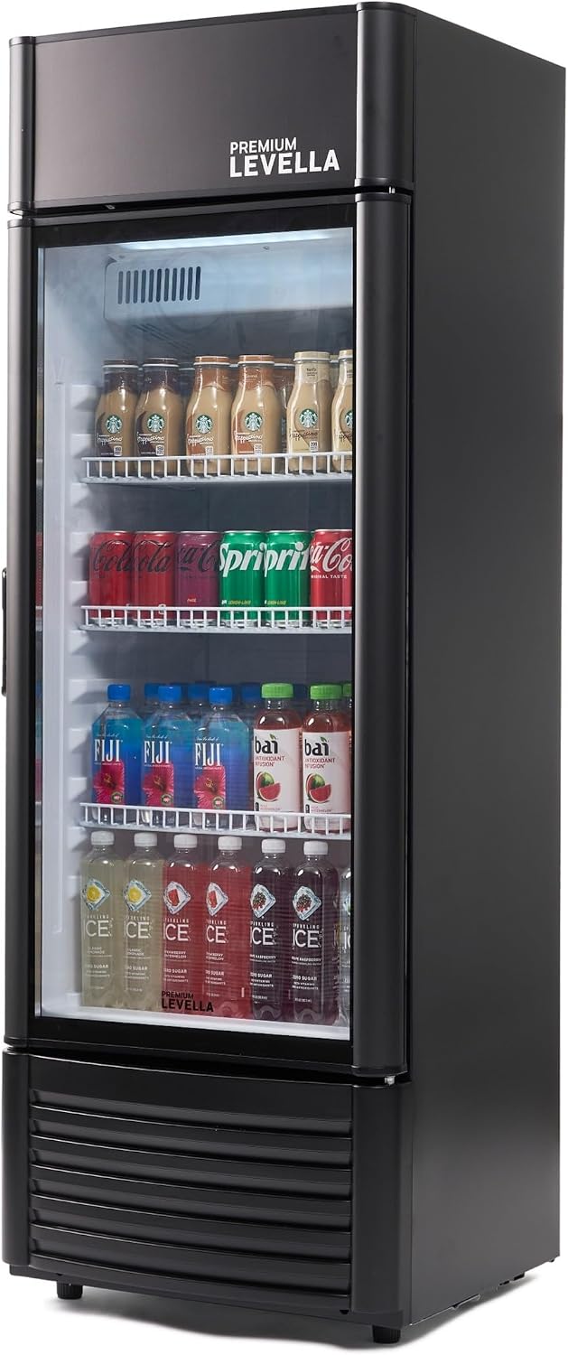 PremiumLevella PRF657DX Glass Door Display Refrigerator 6.5 cu ft Commercial Beverage Cooler Merchandiser With Customizable Lightbox