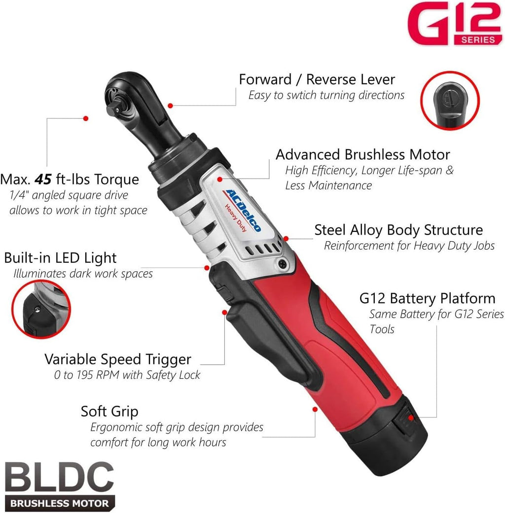 ACDelco G12 Series 2-Tool Combo Kit- 1/4' & 3/8' Brushless Ratchet Wrench, ARW12103-K8