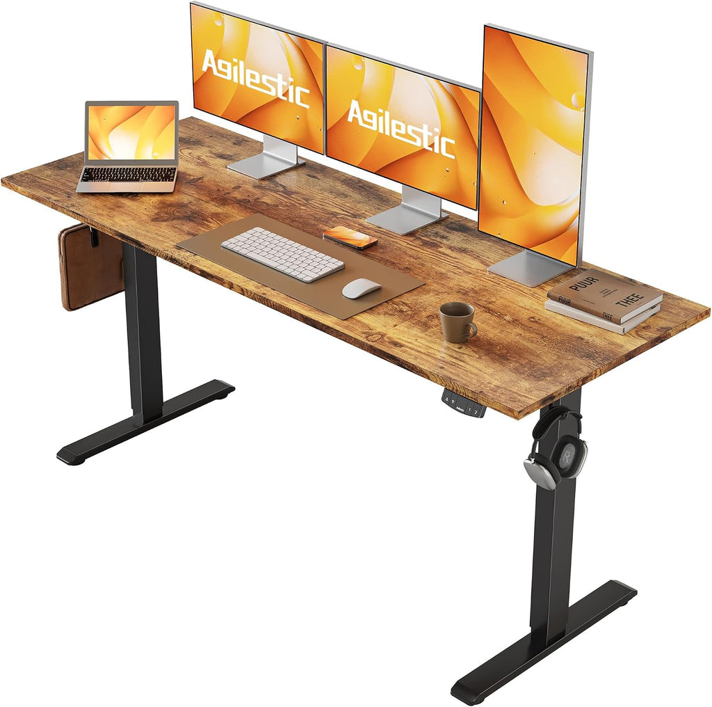 Agilestic Electric Standing Desk, 60 x 24 Inches Height Adjustable Desk, Sit Stand up for Work Office Home, Ergonomic Rising Computer Table with Memory Preset, Rustic Brown