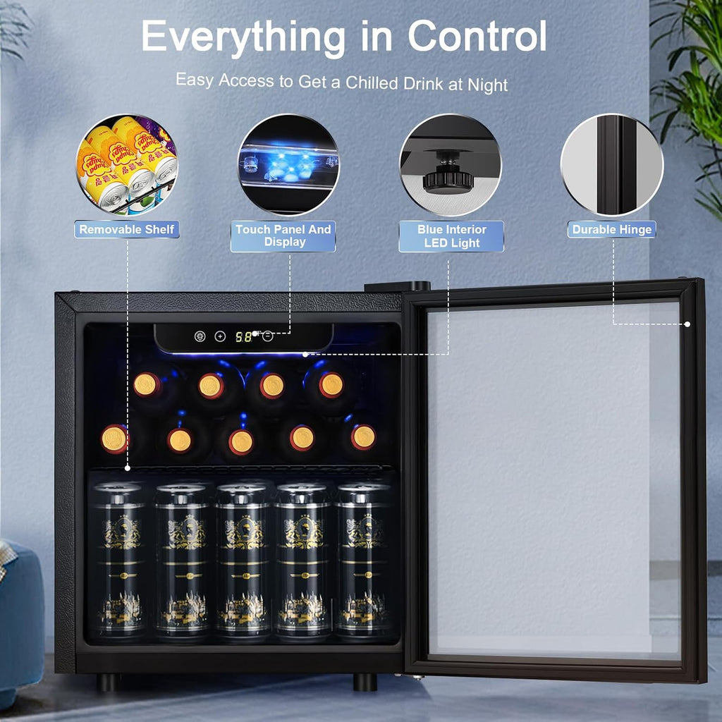 Antarctic Star 12 Bottle/48 Can Mini Fridge Cooler - Beverage Refrigerator Glass Door for Beer Soda Wine, Small Drink Dispenser Clear Front Removable for Home, Office Bar (1.3cu.ft)