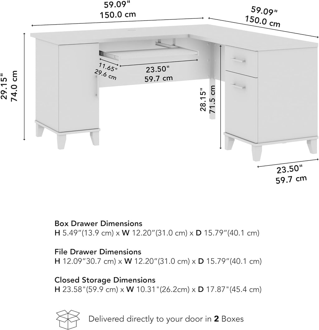 Bush Home 60-Inch L-Shaped Desk with Storage, Corner Computer Office Desk with Drawers and Storage Cabinet, Home Office Furniture, Somerset Collection, Hansen Cherry