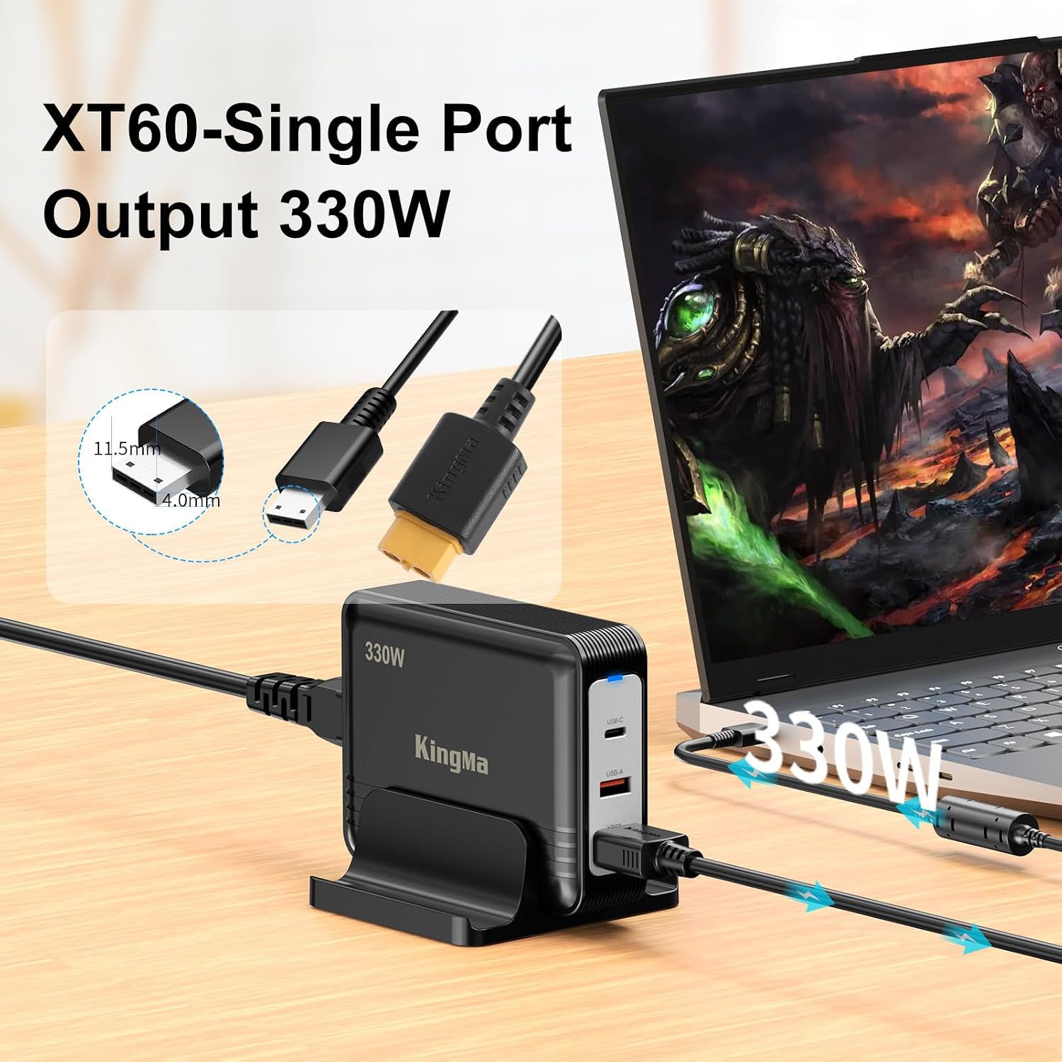 330W (20V/16.5A) GaN Gaming Laptop Charger for MSI Vector GP68/Pulse GP78 HX PD 3.0 Fast Charging Adapter with 11-40mm Cable Compatible with Titan GT77 HX/Raider GE78 HX/Stealth GS77/ Pulse GP68 HX