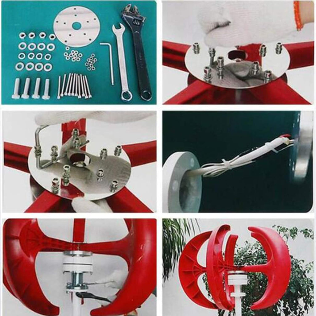 3000W Vertical Wind Turbine Generator Kit, 12V 24V 48V 5 Blades Wind Turbines Generator with MPPT Controller Kit for Home Hybrids Streetlight (Red)