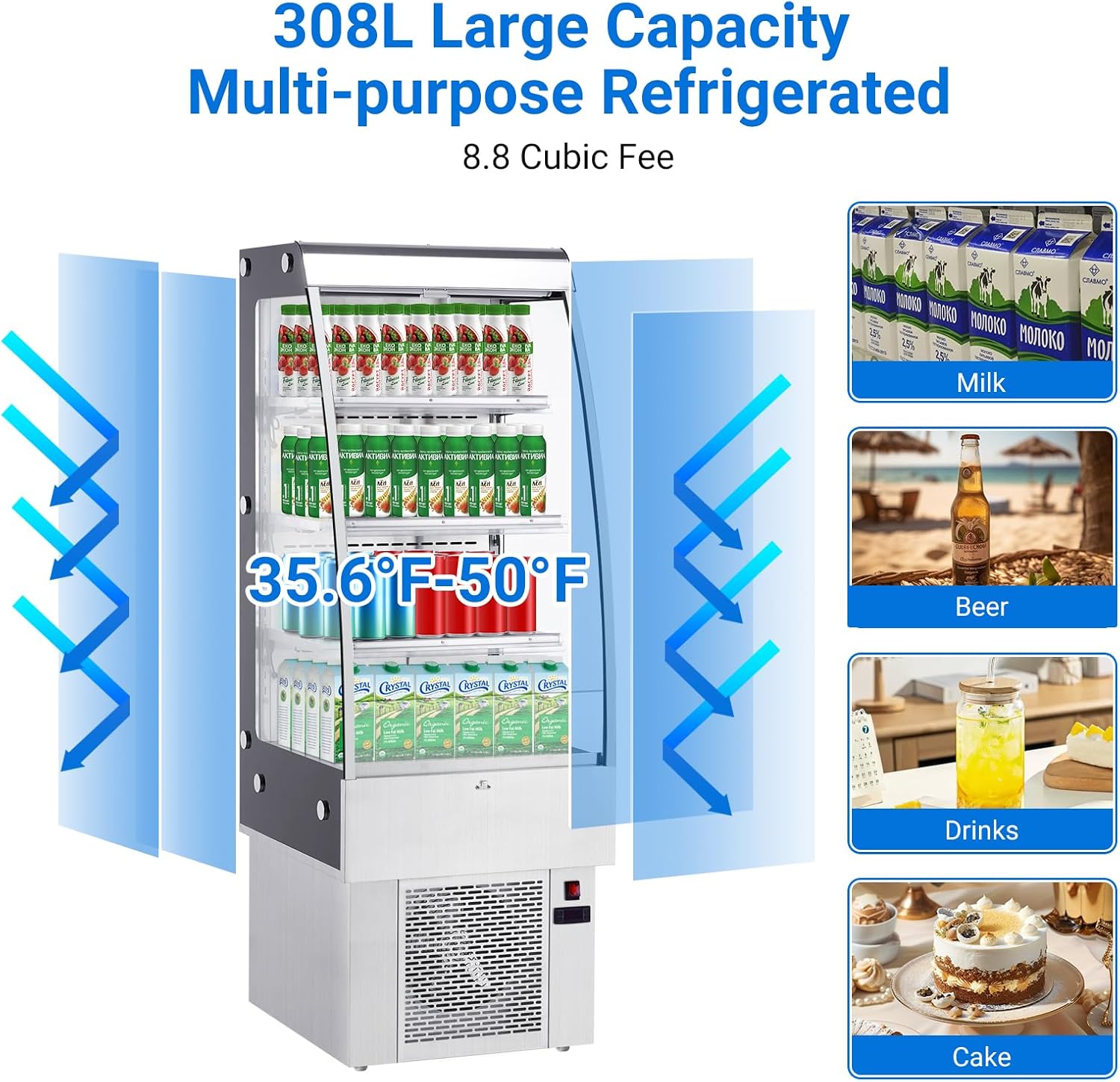 IDEALHOUSE 8.8 Cu.Ft Countertop Commercial Refrigerator Display，Glass Door Cake Fridge，LED Lighting,Adjustable Shelves，White Pastry Cooler