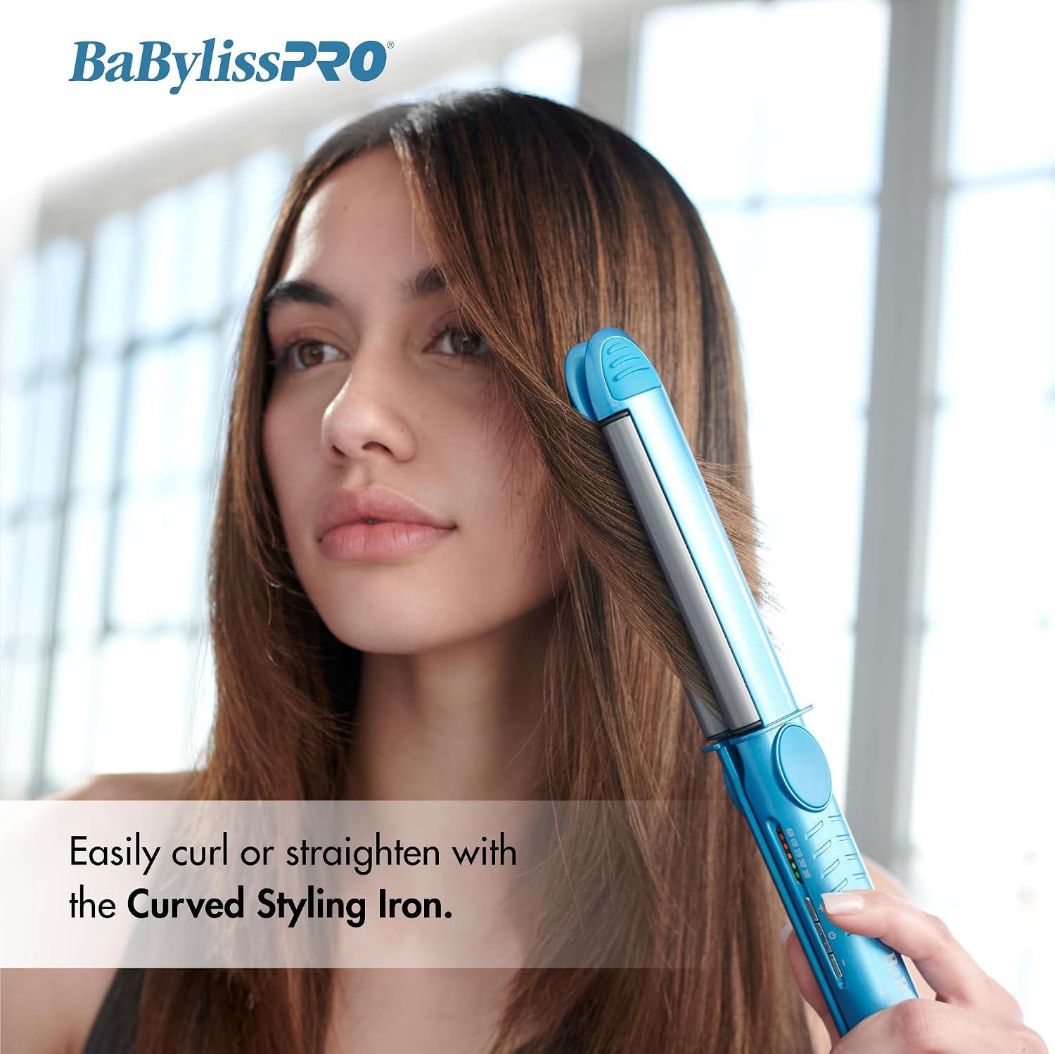 BaBylissPRO Nano Titanium Flat Iron Hair Straightener, 1' Curved Styler for Professional Salon Results and All Hair Types