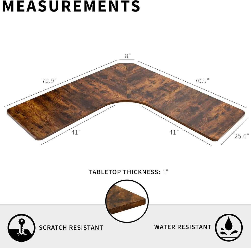 VIVO Universal 71 x 71 inch Curved Corner Table Top for L-Shape Sit to Stand Height Adjustable Home and Office 3-Leg Desk Frames, Rustic Vintage Brown Desktop, DESK-TOP2CN