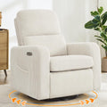 Swivel Rocker Recliner, Oversized Power Recliner Glider with Removable Cushion, Upholstered Swivel Reclining Nursery Chairs for Living Room Bedroom, Corduroy White