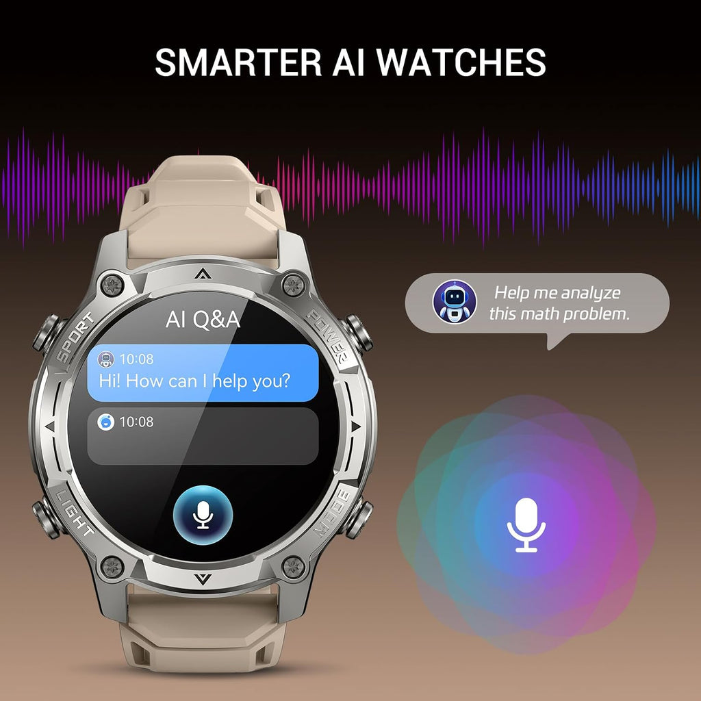 Smart Watch for Men, with GPS, Offline Maps, Heart Rate, Blood Oxygen, Stress, Sleep Monitor, 178 Sports Modes, 5ATM Waterproof Round Watch, 1.43-inch AMOLED Display, Compatible Android and iOS Khaki