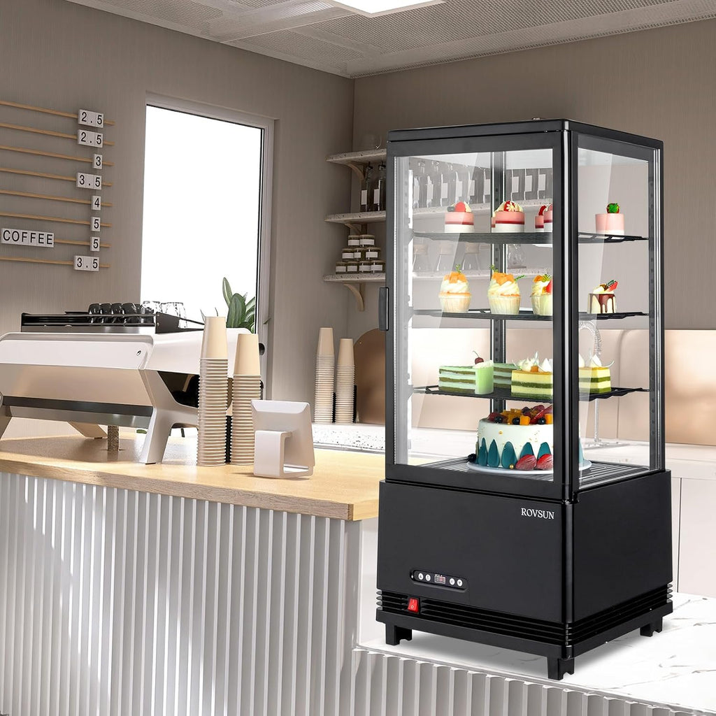 ROVSUN 3 Cu.Ft Display Refrigerator Commercial, Beverage Refrigerator Cooler Glass Door Merchandiser Fridge w/LED Air-cooling Automatic Defrost Front Opening Door for Cafe Restaurant Cafe ETL NSF