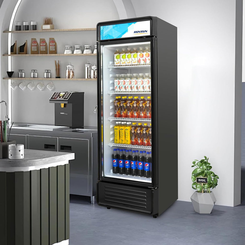 ROVSUN 12.5 Cu.Ft Commercial Beverage Refrigerator ETL NSF, Merchandiser Refrigerator Display Refrigerator Beverage Cooler Glass Door Fridge w/Adjustable Shelves LED Light for Bar Restaurant Cafe