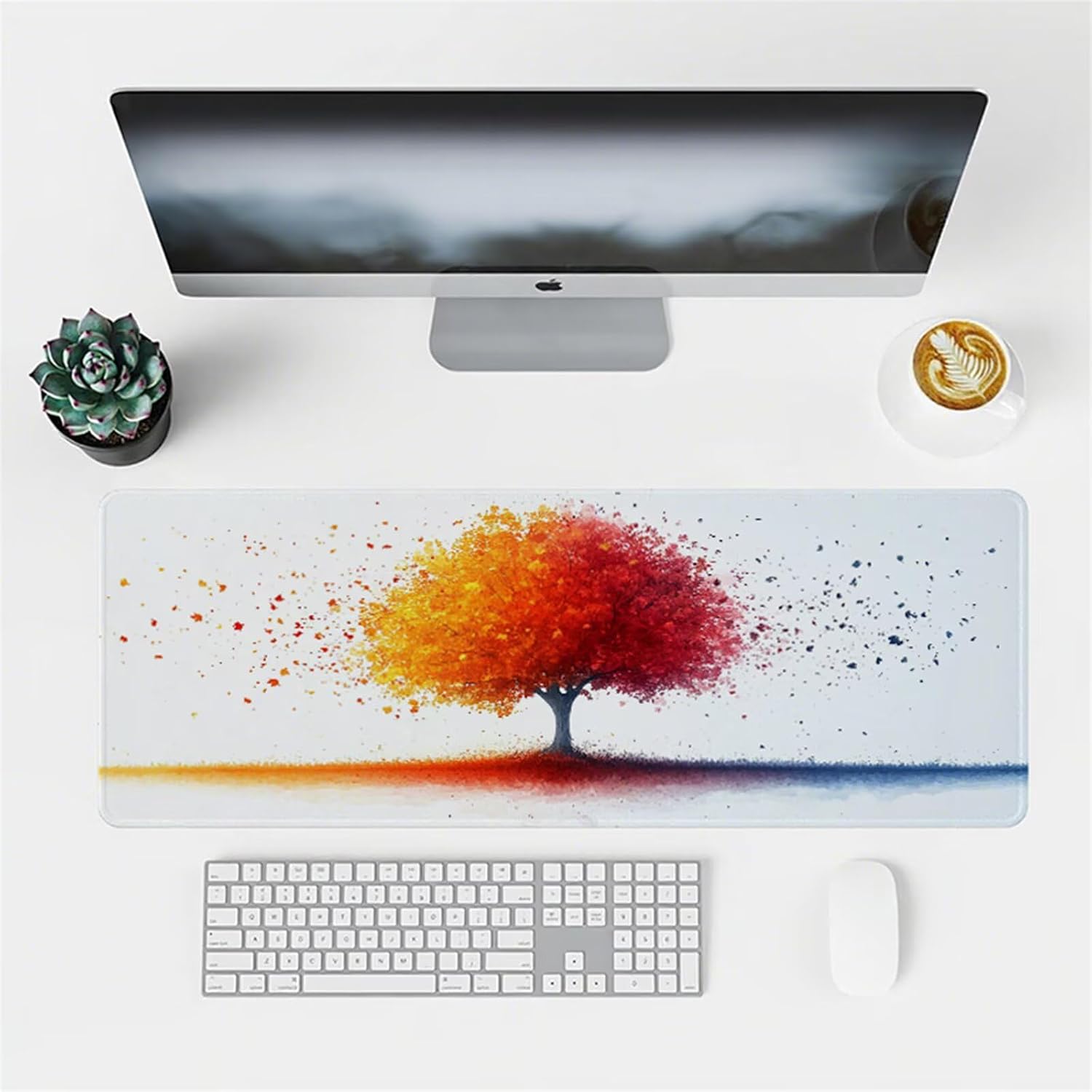 Mouse Pad White Desk Mat Large 1600X800X3mm XXL Waterproof Mousepad with Stitched Edges and Non-Slip Base, Extended Gaming Mouse Pad Tree Keyboard Pad Desk Accessories for Women, Office Decor F1-131