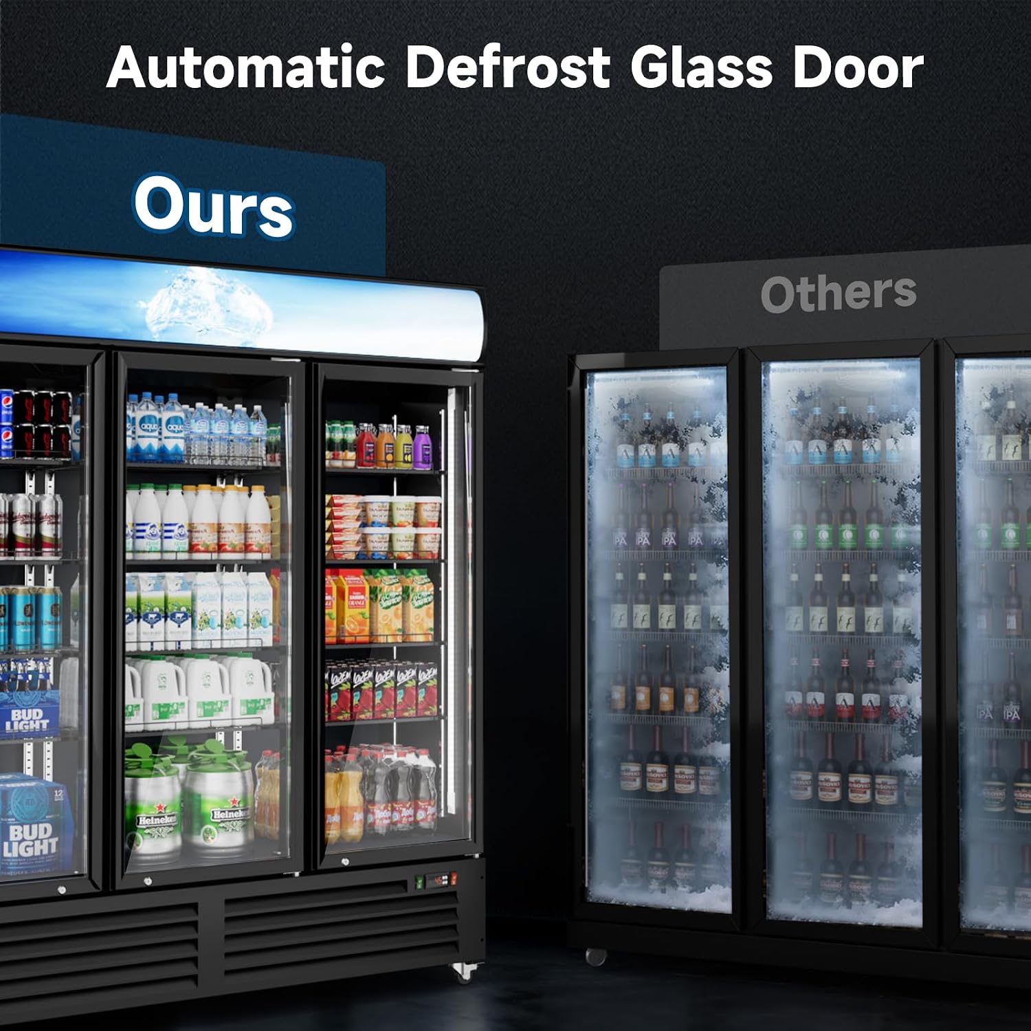Commercial Beverage Refrigerator 56 Cu Ft, Commercial Display Fridge with Glass Door, Upright Merchandiser Refrigerator Cooler with Front LED Light for Stores, Restaurant, Office