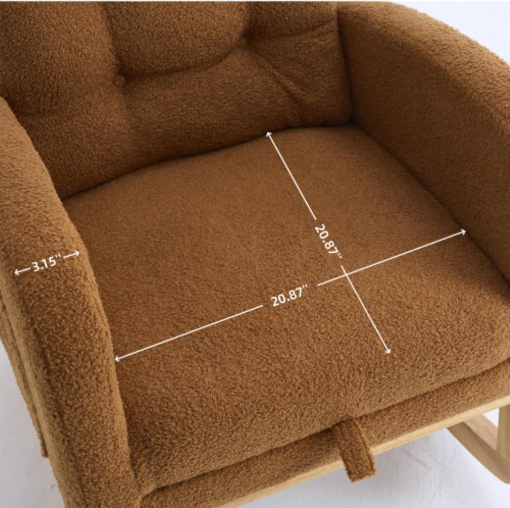 Nursery Rocking Chair with Retractable Footrest,Accent Rocker for Relaxing, Side Pocket,A+ Grade Rubber Wood,Suitable for Living Room,Bedroom and Balcony (Teddy Fleece, Caramel)