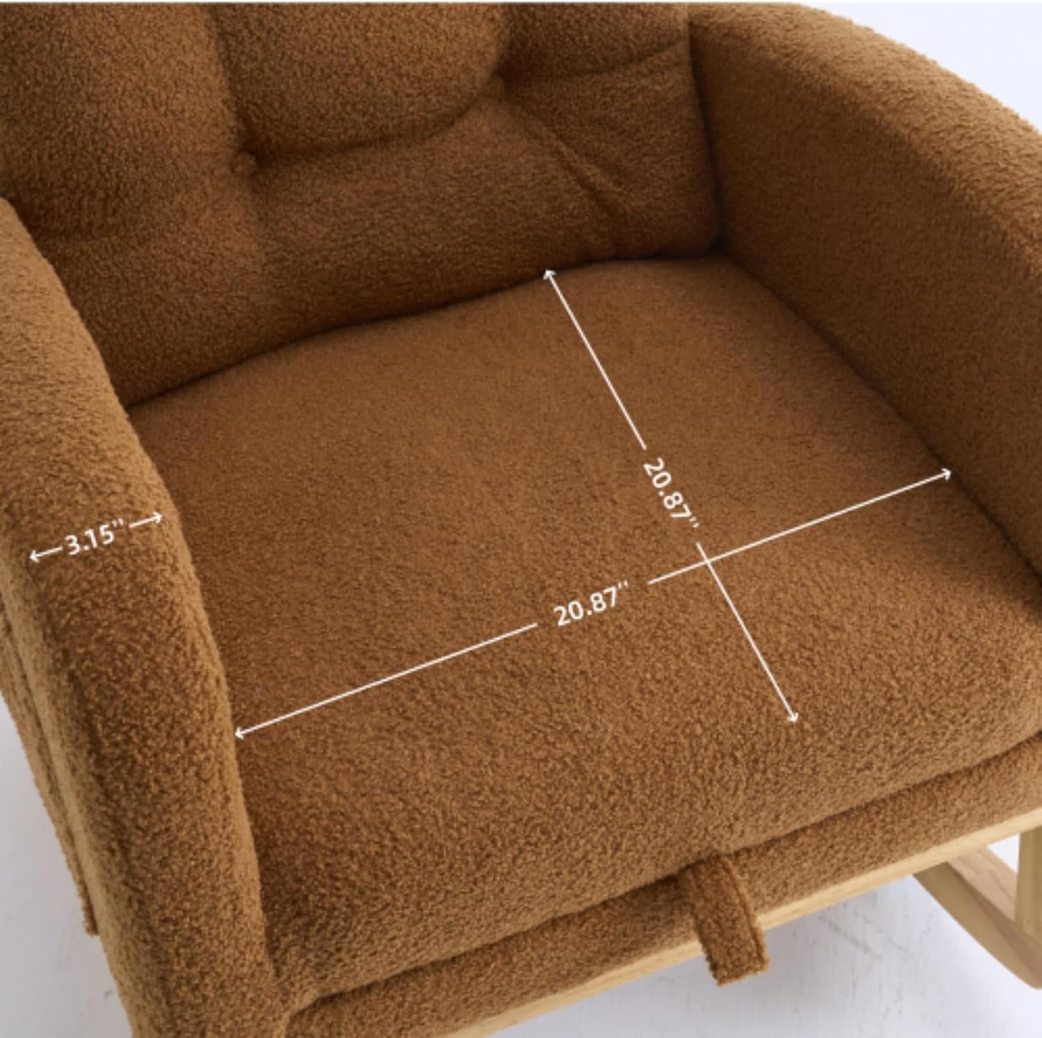 Nursery Rocking Chair with Retractable Footrest,Accent Rocker for Relaxing, Side Pocket,A+ Grade Rubber Wood,Suitable for Living Room,Bedroom and Balcony (Teddy Fleece, Caramel)