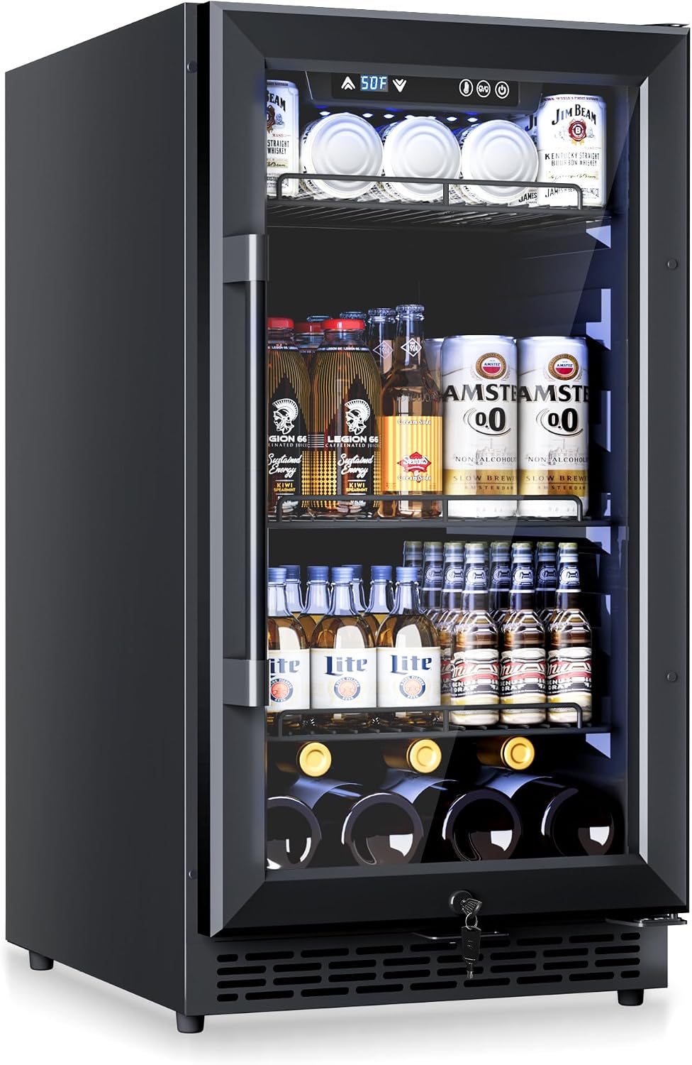 18 inch Glass Door Beverage Refrigerator – 160 Can Mini Fridge for Wine, Beer, Soda, Ideal for Home, Office, or Bar, Under Counter Built-In Design