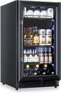 18 inch Glass Door Beverage Refrigerator – 160 Can Mini Fridge for Wine, Beer, Soda, Ideal for Home, Office, or Bar, Under Counter Built-In Design