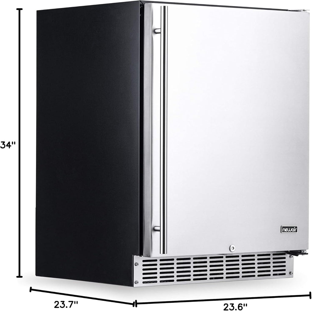 NewAir 24' Outdoor Beverage Fridge | Freestanding or Built-In Under counter Refrigerator for Outside Patio | Weatherproof Outdoor Fridge for 160 Cans with Auto-Closing Door | Stainless Steel