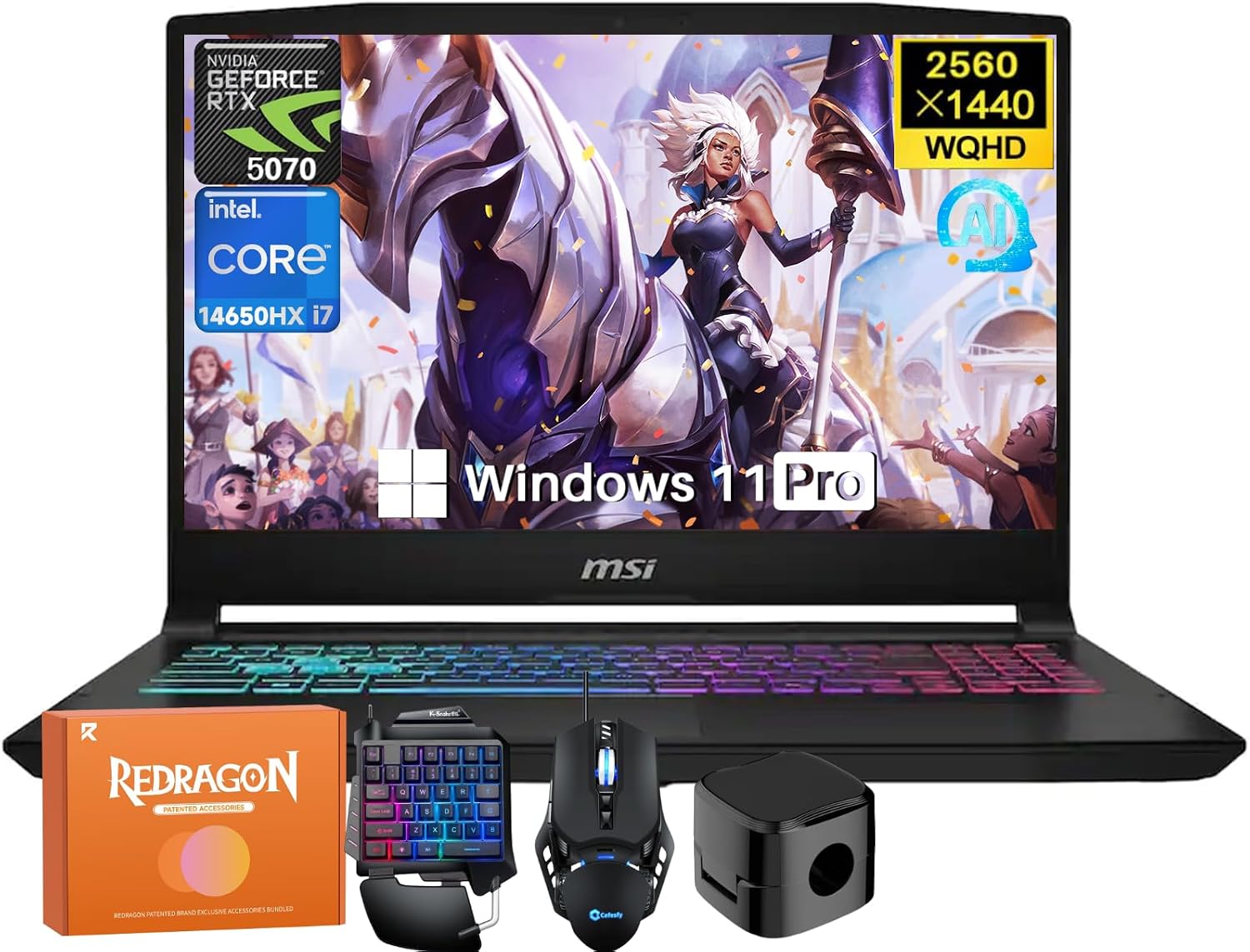 MSI Katana 15HX 15.6' Gaming Laptop, 2560x1440(2.5K) 165Hz QHD Display, Intel Core i7-14650HX, GeForce RTX 5070 8GB GDDR7 GPU, 64 GB DDR5 RAM, 4 TB SSD, RGB KB, Copilot AI, Win 11 Pro, W/Accessories