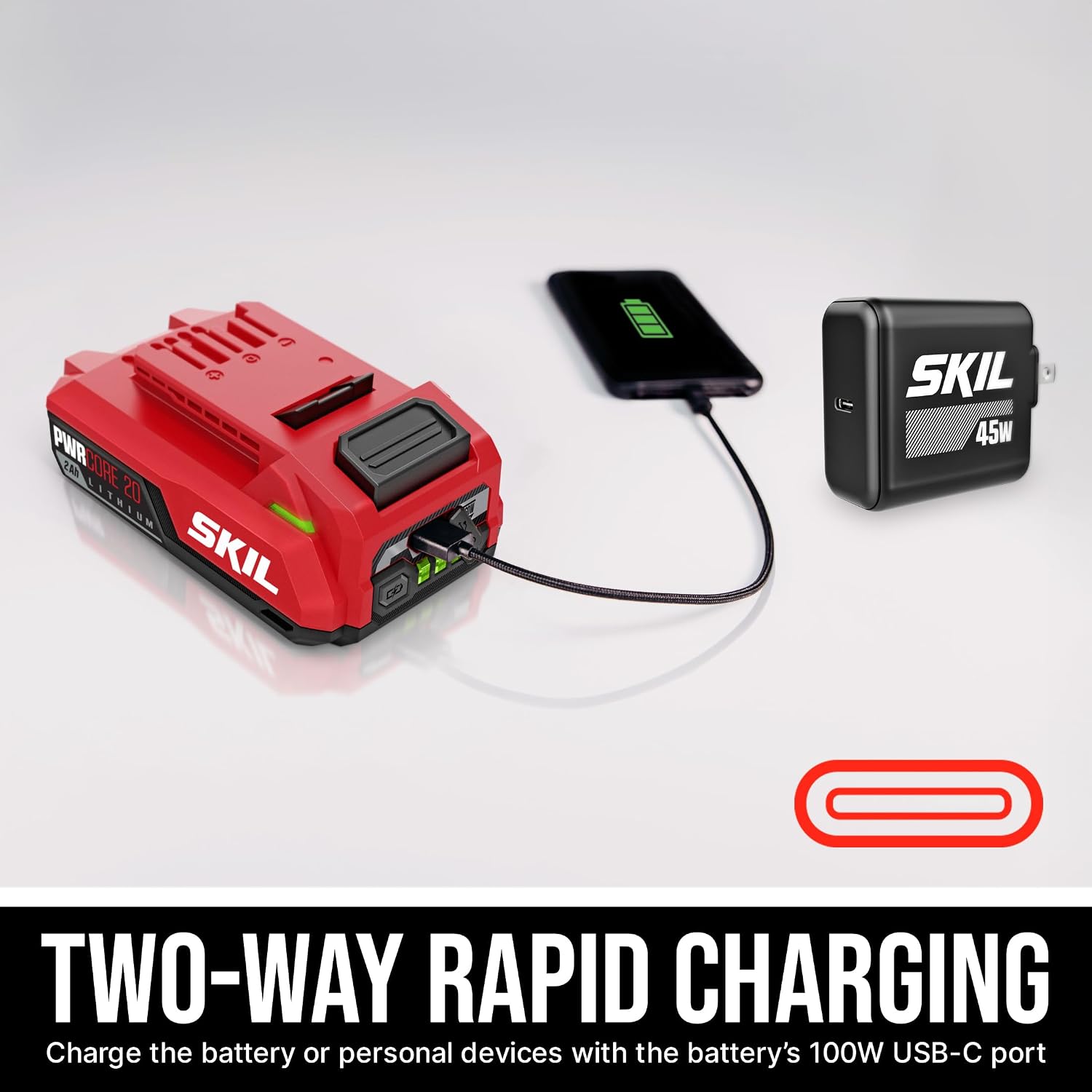 SKIL PWR CORE 20 Brushless 20V Compact Multi-Head Drill Driver Kit, Includes 2.0 Ah USB-C Battery & PD Charger - QD6293B-10