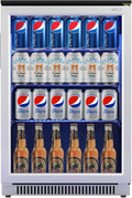 Weili 20 Inch Built in Beverage Fridge with Glass Door, 120 Can Under Counter Soda Beer Drink Refrigerator with Blue LED Light for Home Office or Bar, 36-50°F Auto Defrost