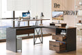 Bestier L Shaped Standing Desk with Lift Top, 55' x 55' Standing Corner Desk for Home Office, Computer Desk with Reversible File Drawer and Monitor Stand, Walnut