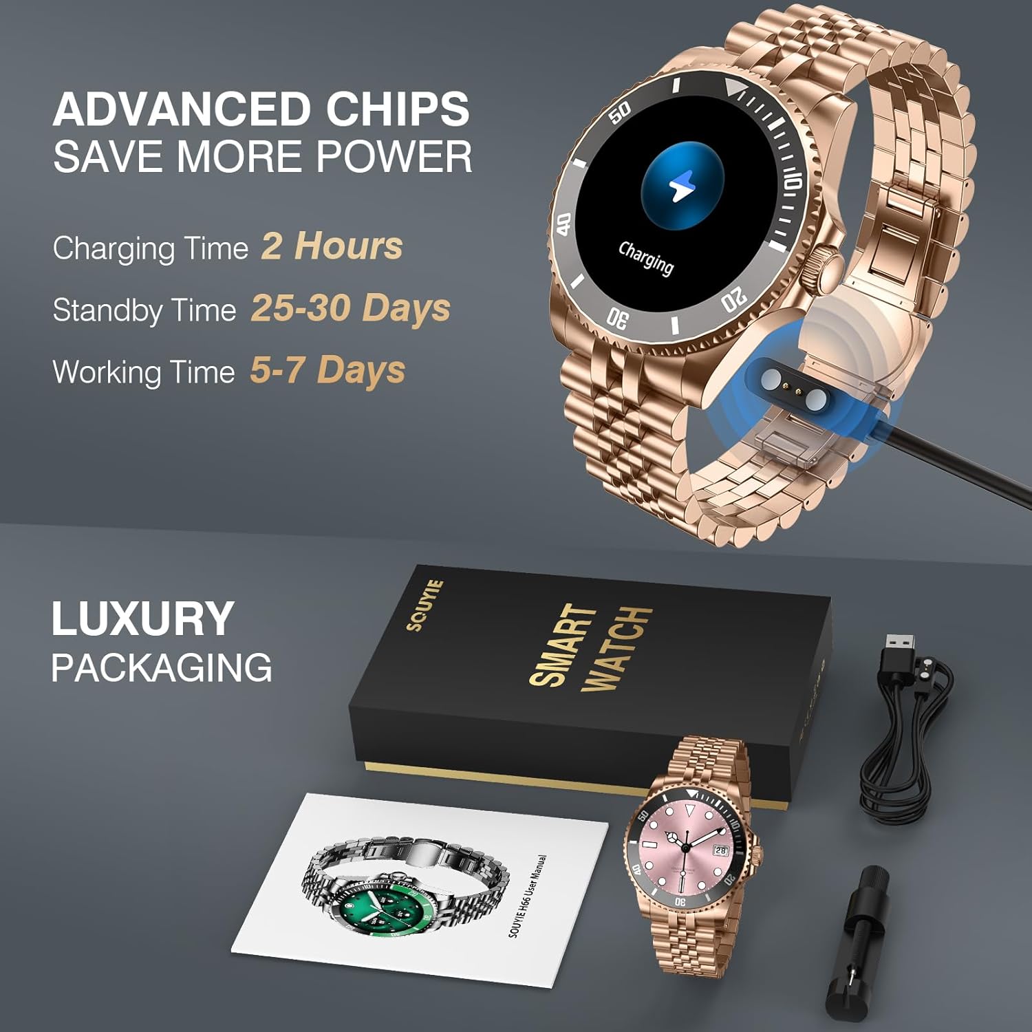 2025 DA GPT Smart Watch for Men,1.19-inch AMOLED Display, 24/7 Heart Rate, Blood Oxygen, Blood Pressure, Sleep Monitor, 107 Sports Fitness Tracker, Waterproof Smartwatch Compatible Android iOS Gold