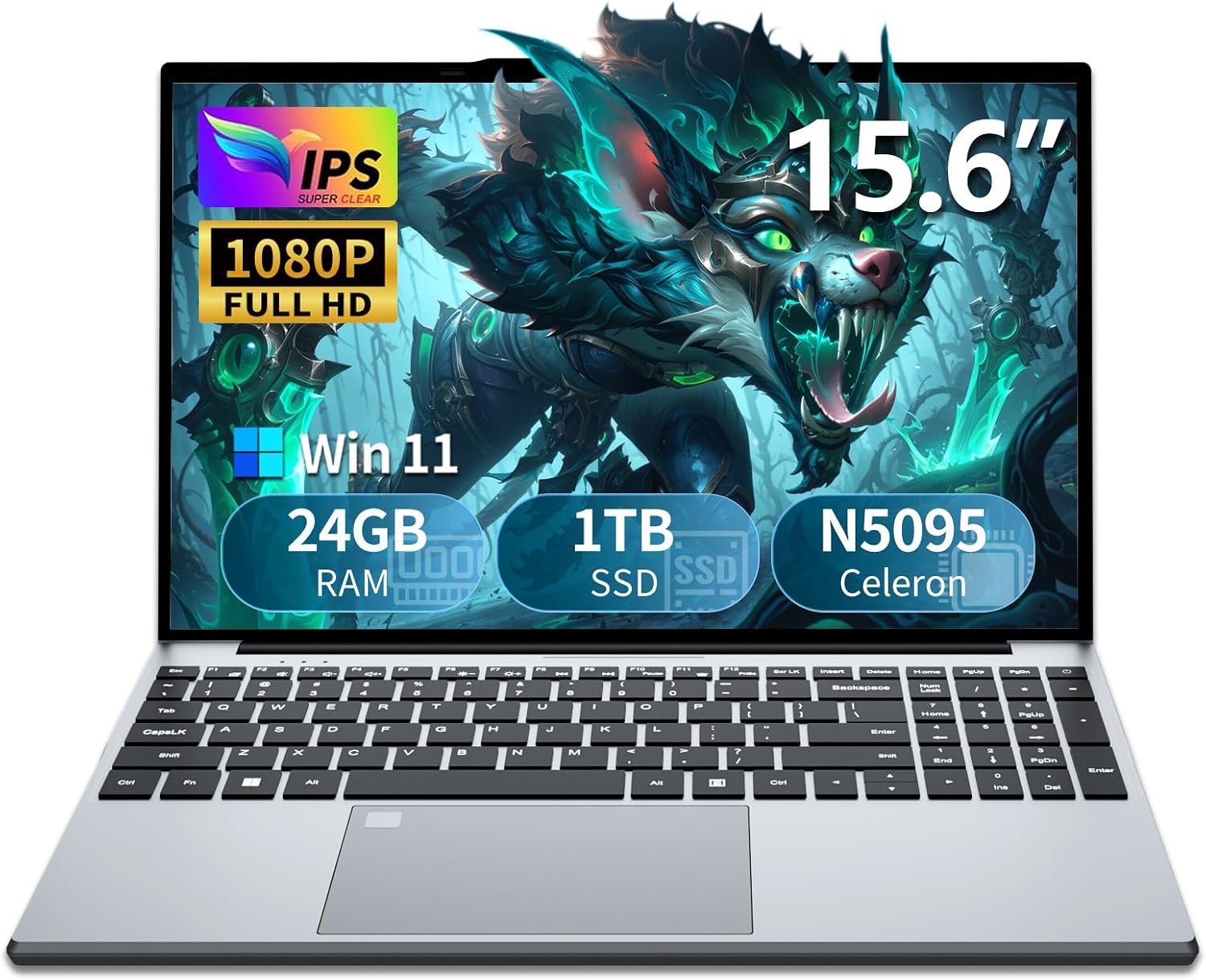 Gaming Laptop, 15.6' Laptop Computer with 24GB DDR4 1TB SSD, N5095 Quad-Core up to 2.9GHz, Lap top with Backlit KB, Fingerprint, FHD 1920 * 1080, WiFi5, BT4.2, Mini HDMI, Win 11 Pro, Business Laptops