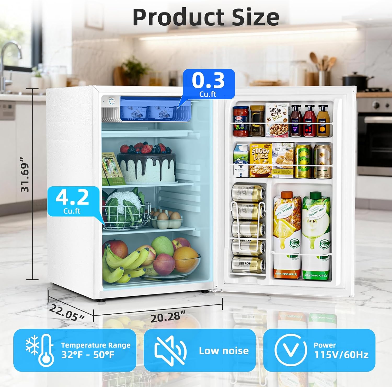 Antarctic Star 4.5 Cu.Ft Compact Refrigerator with Freezer,Mini Fridge Single Door with Adjustable Thermostat,Removable Glass Shelves for Apartment/Dorm/Office,WHITE