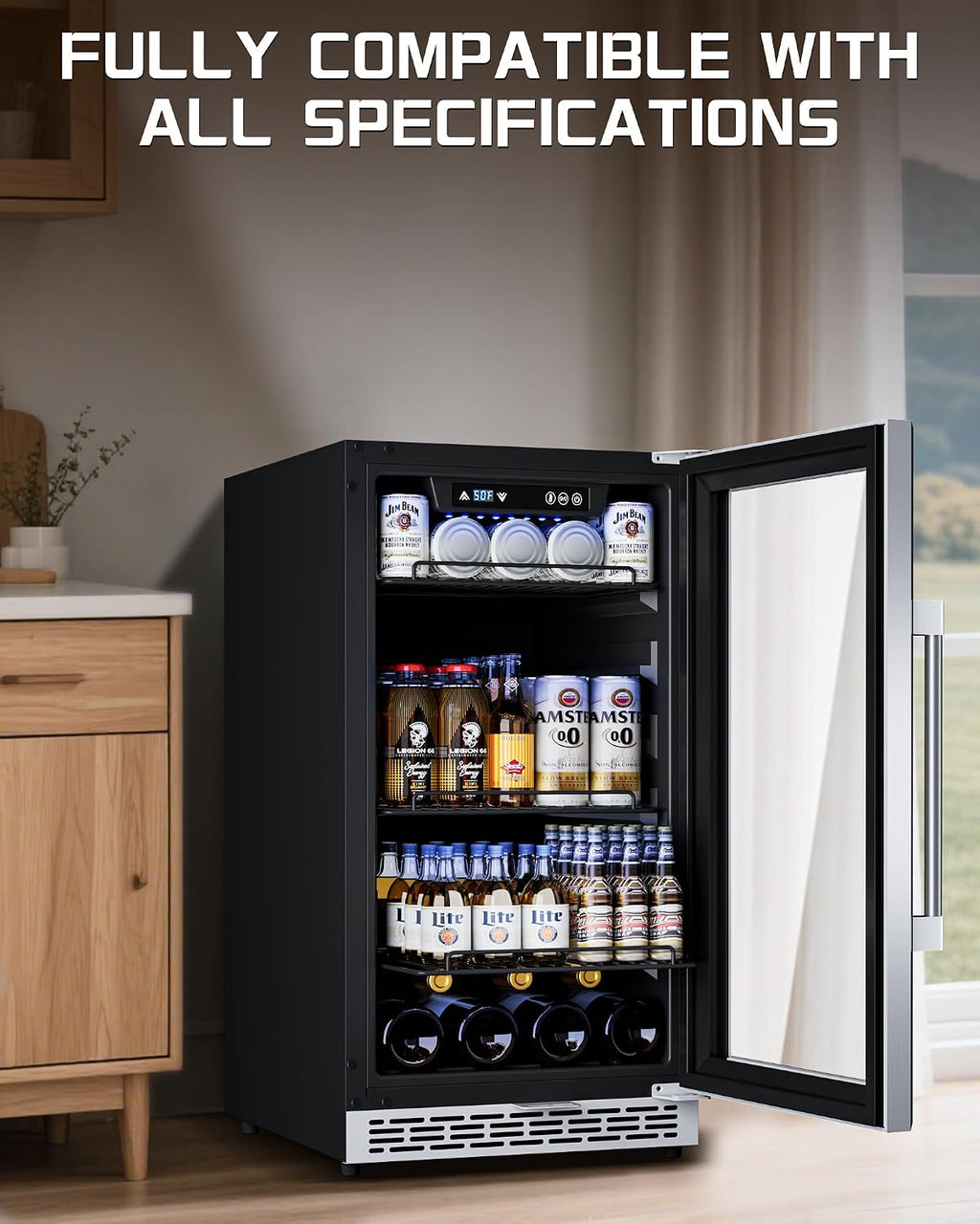 18'' Beverage Refrigerator, 160-Can Built-in or Freestanding Beverage Cooler with Four Adjustable Leveling Feet and Adjustable Shelves for Soda, Beer, Water, and Wine – Perfect for Home, Office, or Ba
