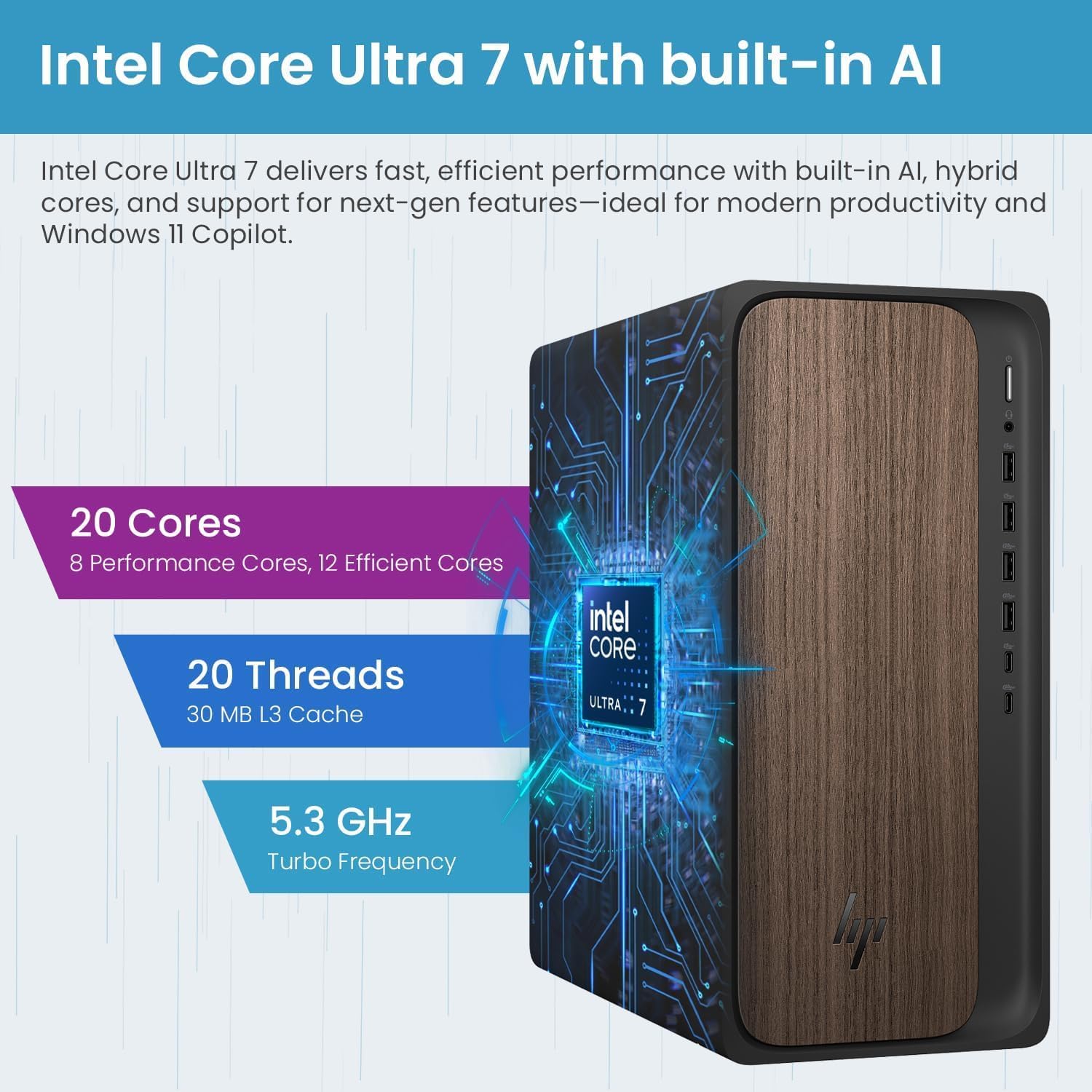 HP OmniDesk (M03-0060) Desktop PC, Intel Core Ultra 7 265, NVIDIA GeForce RTX 5060,32 GB DDR5 RAM,2TB SSD, Wi-Fi 6,Bluetooth 5.4,Wired KB & Mouse, Win 11 Pro Microsoft Copilot,(2025)